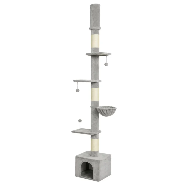 Adjustable Floor-to-Ceiling Cat Tower with Den – Light Grey, 230–250cm