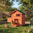 Raised Wooden Hen House with Nest Box and Perches – Orange, 113.5cm