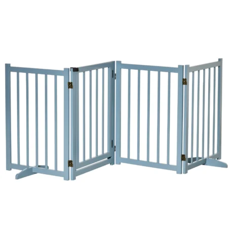 Four-Panel Freestanding Wooden Pet Gate – Blue, 80cm
