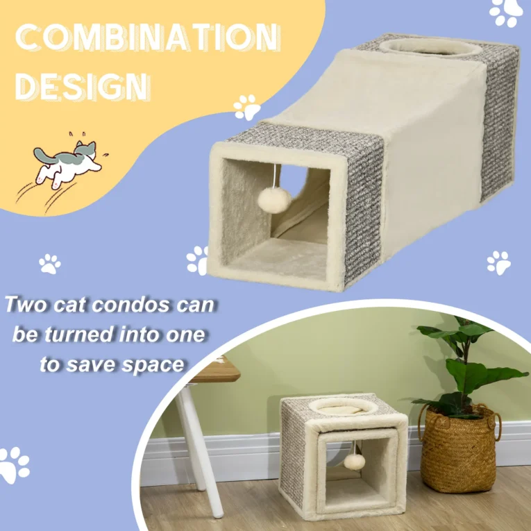 Cat Tunnel with Caves and Scratching 98cm – Brown and Beige
