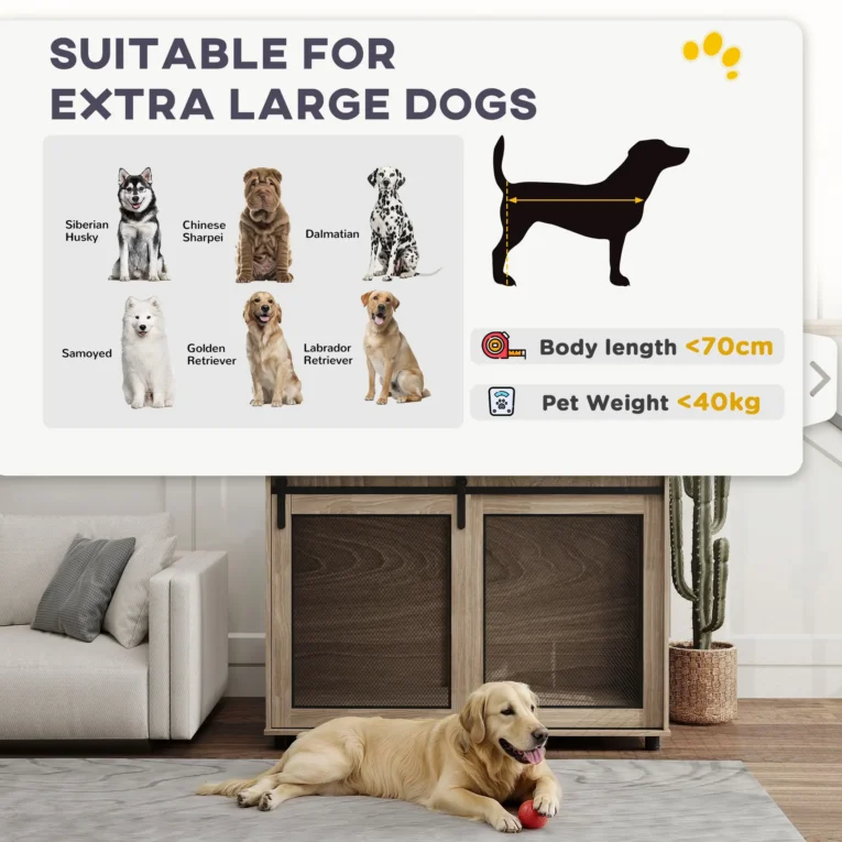 Two-Door Dog Crate Side Table – Walnut Brown, 118cm
