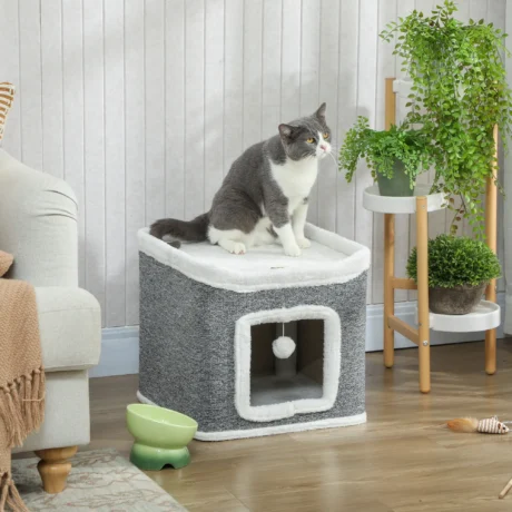 Two-Level Cat Hideaway with Top Bed and Toys &ndash; Grey, 41cm &ndash; detail 2