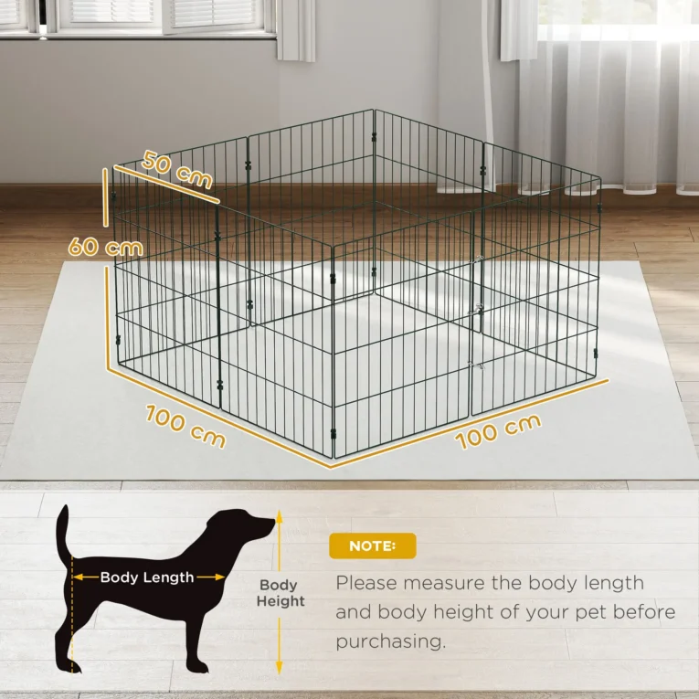 Eight-Panel Folding Dog Playpen with Ground Stakes – Green, 60cm