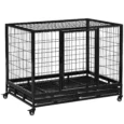 Wheeled Metal Dog Crate with Cleaning Tray – Black, 109cm