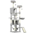 Tall Cat Tower with Three Beds and Two Hammocks – Light Grey, 192cm
