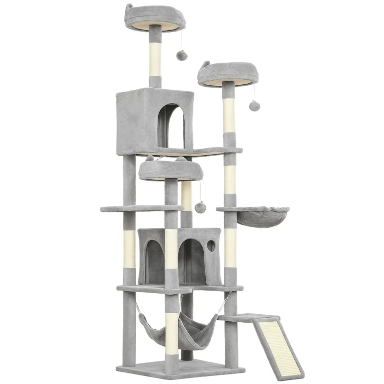 Tall Cat Tower with Three Beds and Two Hammocks – Light Grey, 192cm Tall Cat Tower with Three Beds and Two Hammocks – Light Grey, 192cm