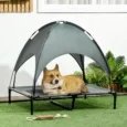 Raised Dog Bed with Canopy – Grey, 92 × 76cm