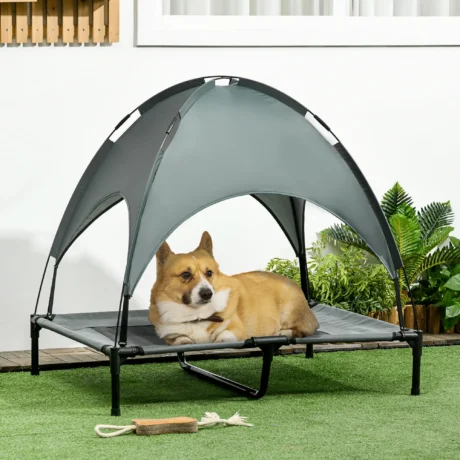 Raised Dog Bed with Canopy – Grey, 92 × 76cm