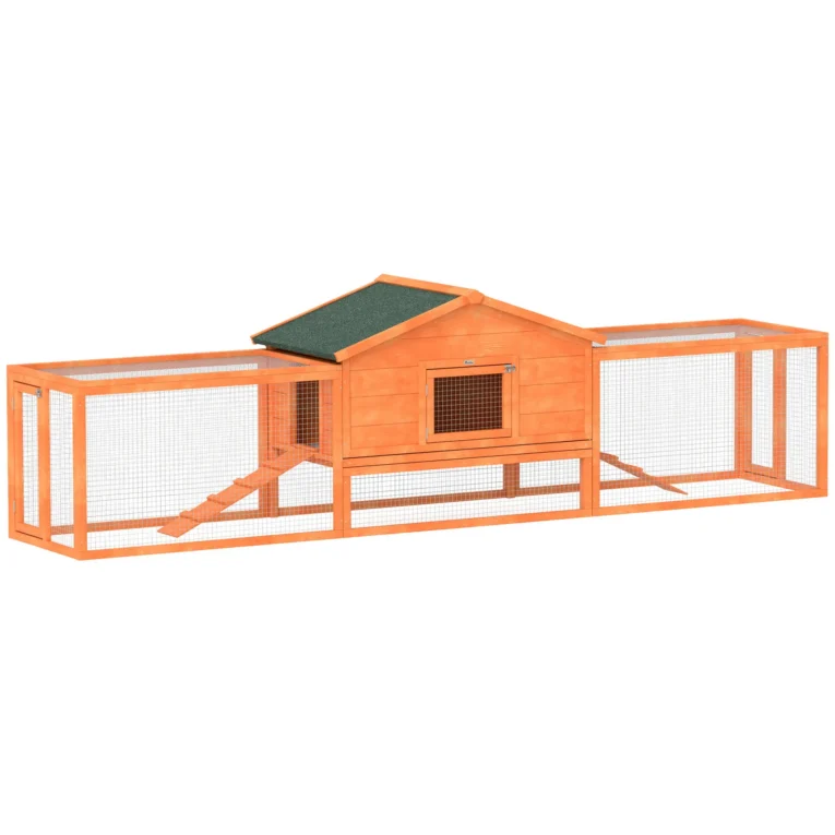 Wooden Rabbit Hutch with Twin Side Runs and Tray – Orange, 309cm Wooden Rabbit Hutch with Twin Side Runs and Tray – Orange, 309cm
