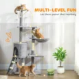 Multi-Level Cat Tower with Hammock and Ladder – Grey, 134cm