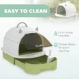Covered Cat Litter Box with Pull-Out Tray – Green