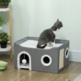 Folding Cat House with Top Bed and Sisal Pad – Grey, 60cm