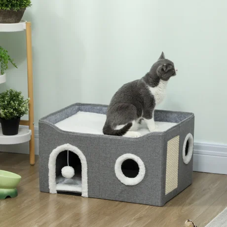 Folding Cat House with Top Bed and Sisal Pad &ndash; Grey, 60cm &ndash; detail 2