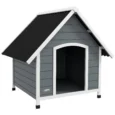 Wooden Dog Kennel with Removable Floor for Large Dogs, 106.5H x 110W x 98D cm – Grey and black