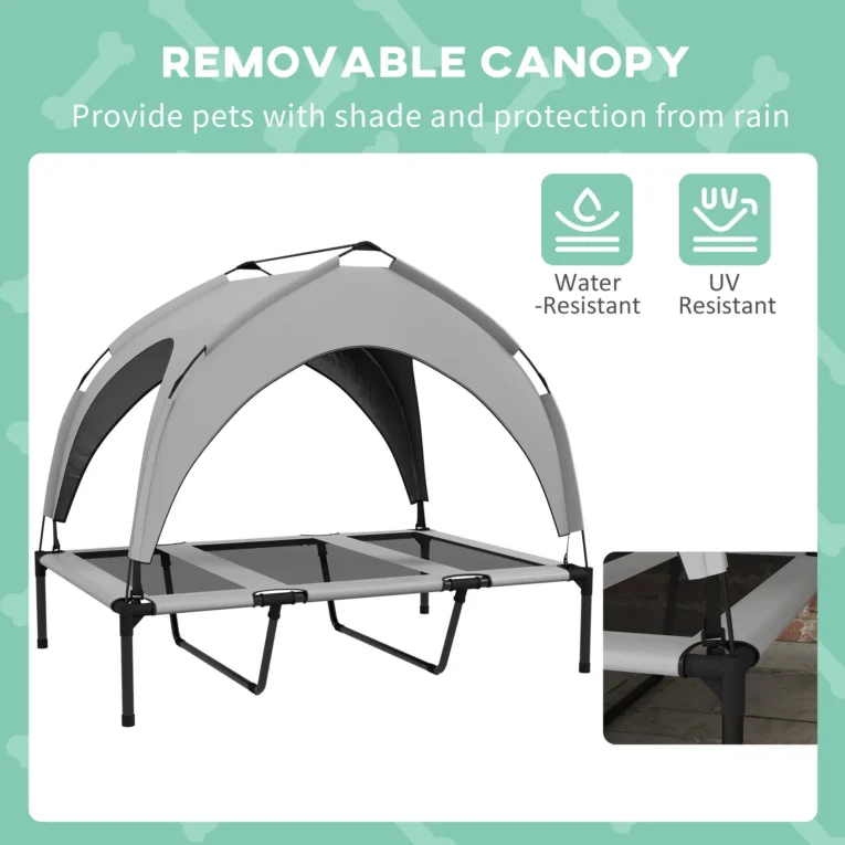Raised Dog Bed with Canopy – Light Grey, 106 × 76cm