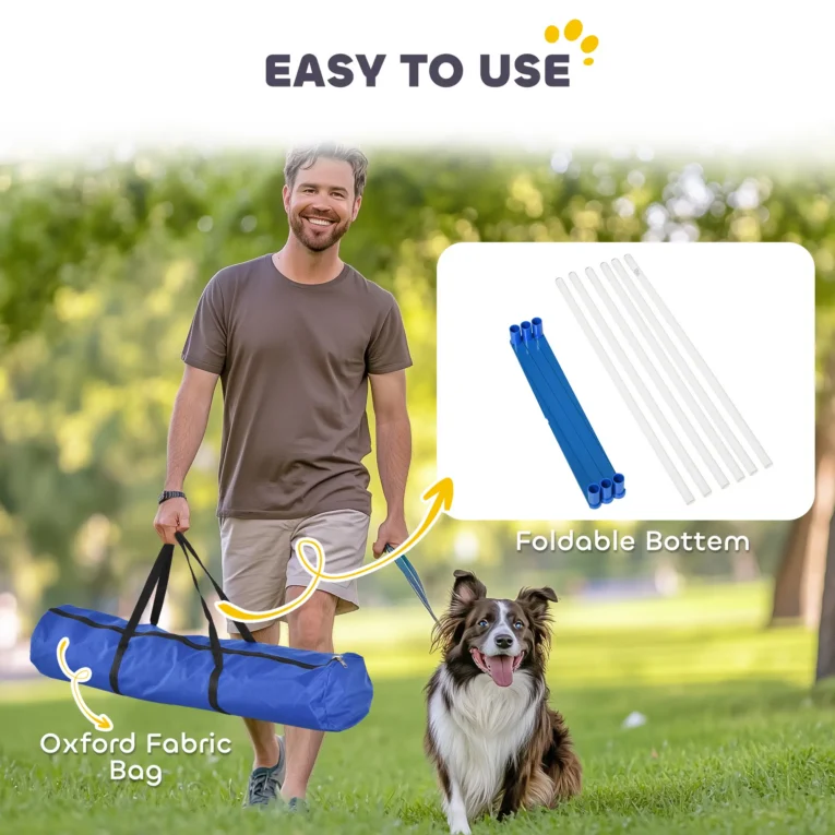 Six-Pole Dog Agility Weave Set with Carry Bag – Blue and White