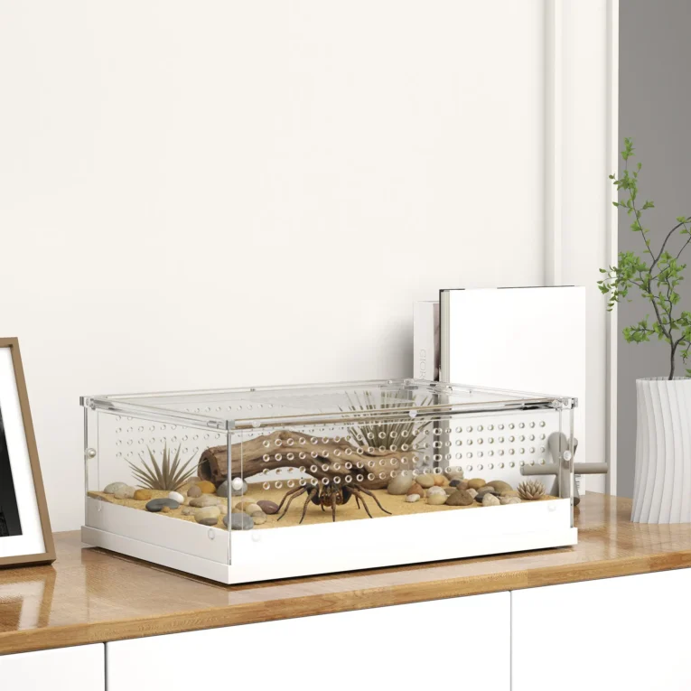 Acrylic Reptile Terrarium Sliding Door 40x30x15cm – Transparent, White