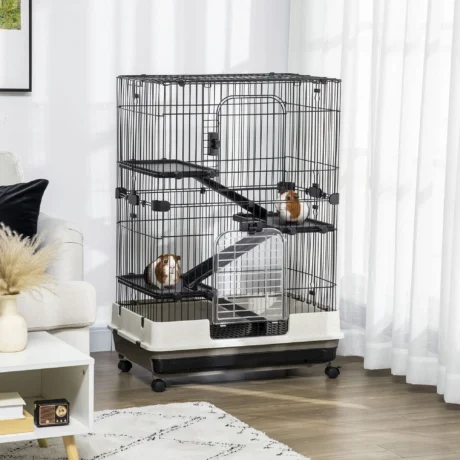 Four-Level Small-Animal Cage with Wheels – Black