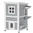 Two-Level Wooden Cat House with Opening Roof – Grey
