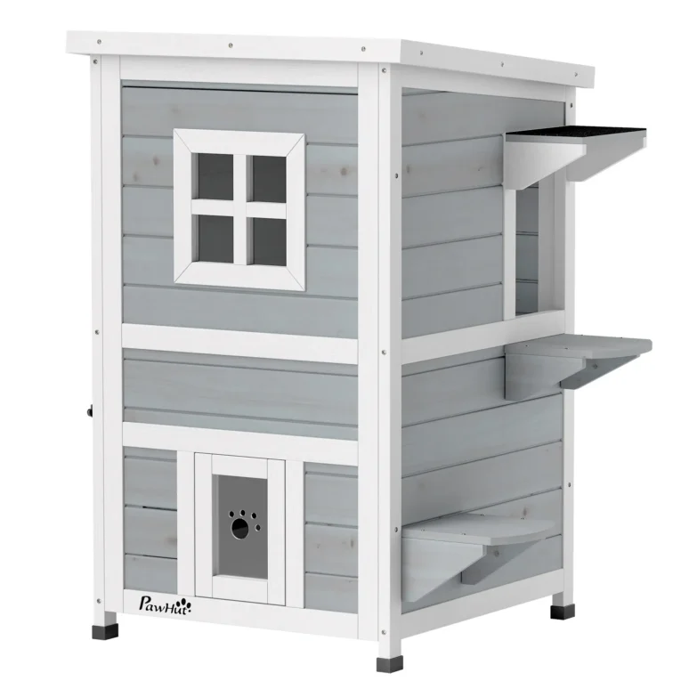 Two-Level Wooden Cat House with Opening Roof – Grey