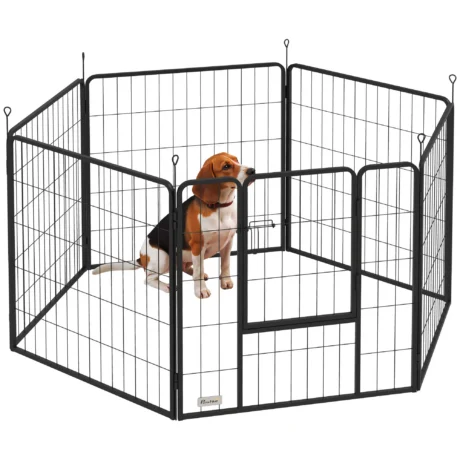 Six-Panel Steel Dog Playpen with Door &ndash; Grey, 80cm High