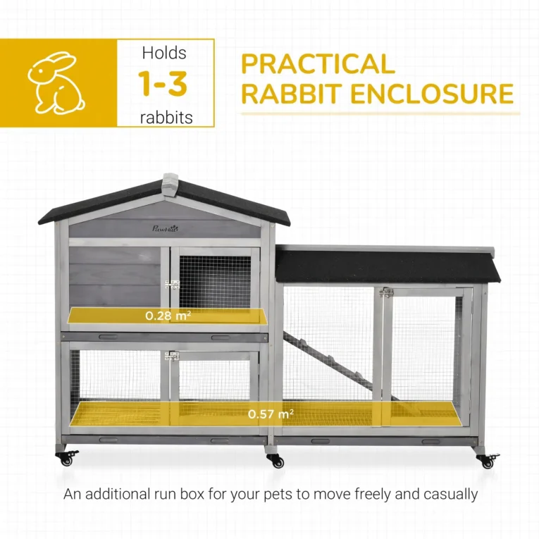 Two-Level Rabbit Hutch with Side Run – Grey