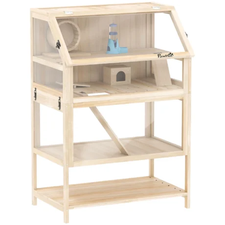 Wooden Hamster Habitat with Storage Shelf – Natural, 117cm High