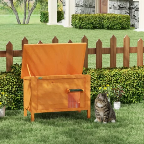Raised Insulated Wooden Cat House &ndash; Orange, 85cm &ndash; detail 2