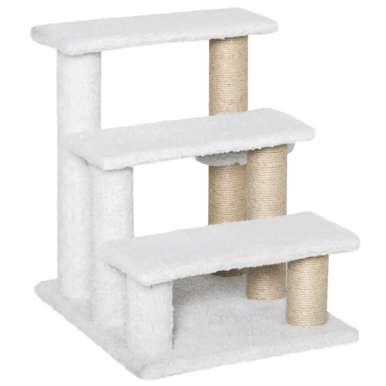 3-Step Pet Stair with Scratching Posts – White