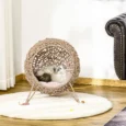 Round Rattan-Effect Cat Cave with Cushion – Natural, 58cm