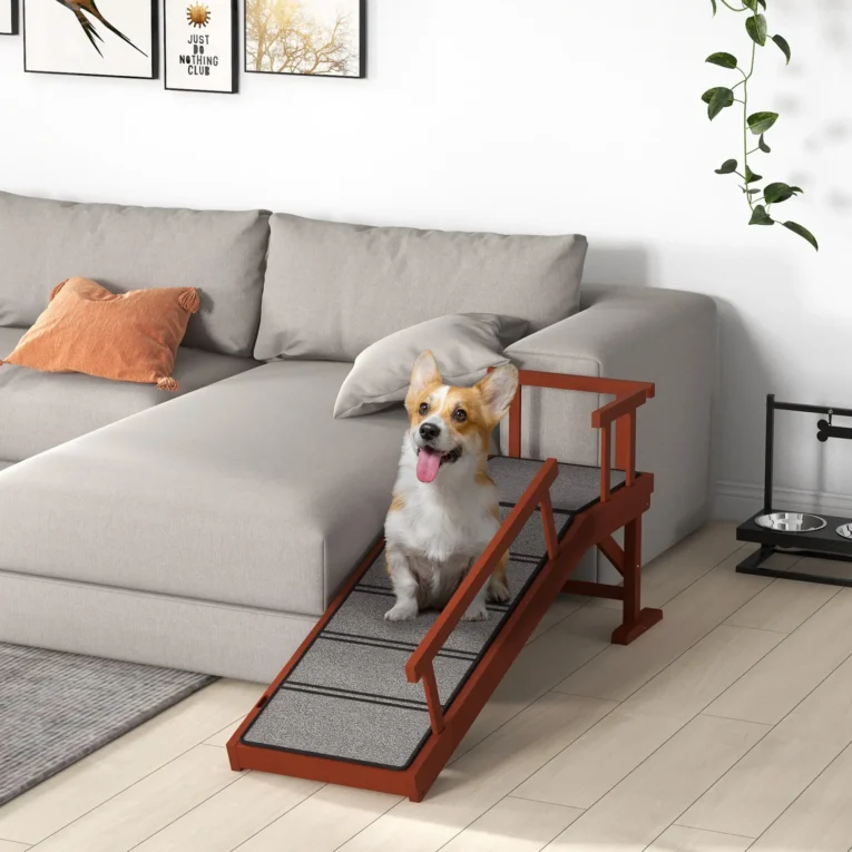 Wooden Dog Ramp Non-Slip with Guardrails – Brown and Grey Wooden Dog Ramp Non-Slip with Guardrails – Brown and Grey