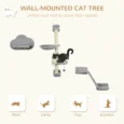 Wall-Mounted Cat Shelf Set with Hammock and Ladder – Grey