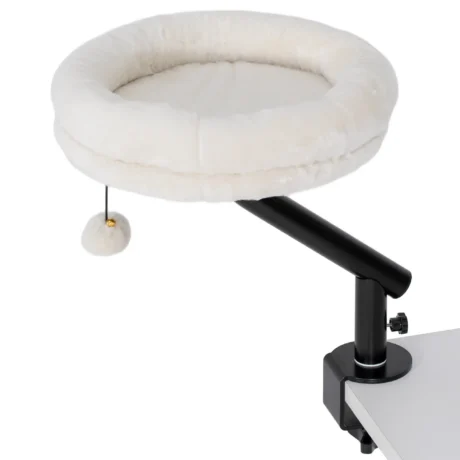 Clamp-On Rotating Cat Desk Bed with Washable Cushion &ndash; Cream White