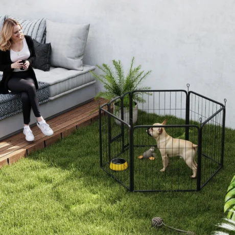 Six-Panel Steel Dog Playpen with Gate &ndash; Black, 60cm High &ndash; detail 2