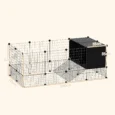 Modular Small-Animal Enclosure with Raised Huts – Black, 31 Panels