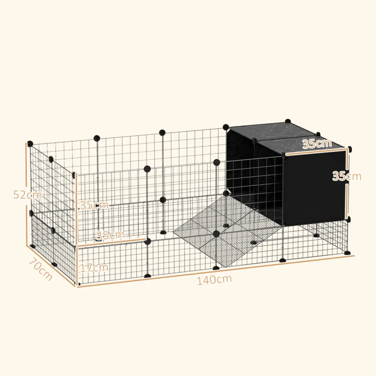 Modular Small-Animal Enclosure with Raised Huts – Black, 31 Panels Modular Small-Animal Enclosure with Raised Huts – Black, 31 Panels