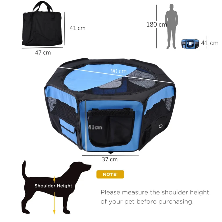 Portable Pet Playpen Indoor Outdoor 90x41cm – Blue and Black