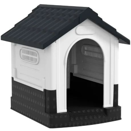 Plastic Dog Kennel with Ventilation Windows – Grey, 64.5cm