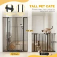 135cm Tall Steel Dog Gate with Cat Door and Extensions – Black