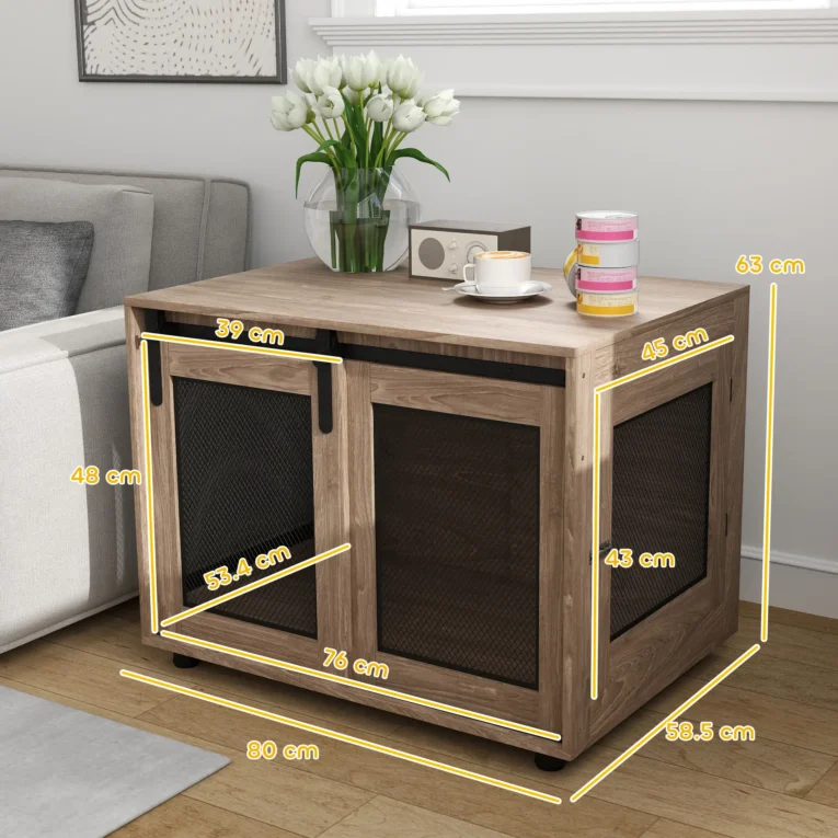 Dog Crate Furniture 80W x 58.5D x 63Hcm – Walnut Brown