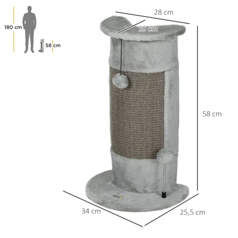 Cat Scratching Post with Plush and Balls 58cm – Grey