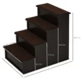 Four-Step Pet Stairs with Removable Tread Pads – Dark Brown