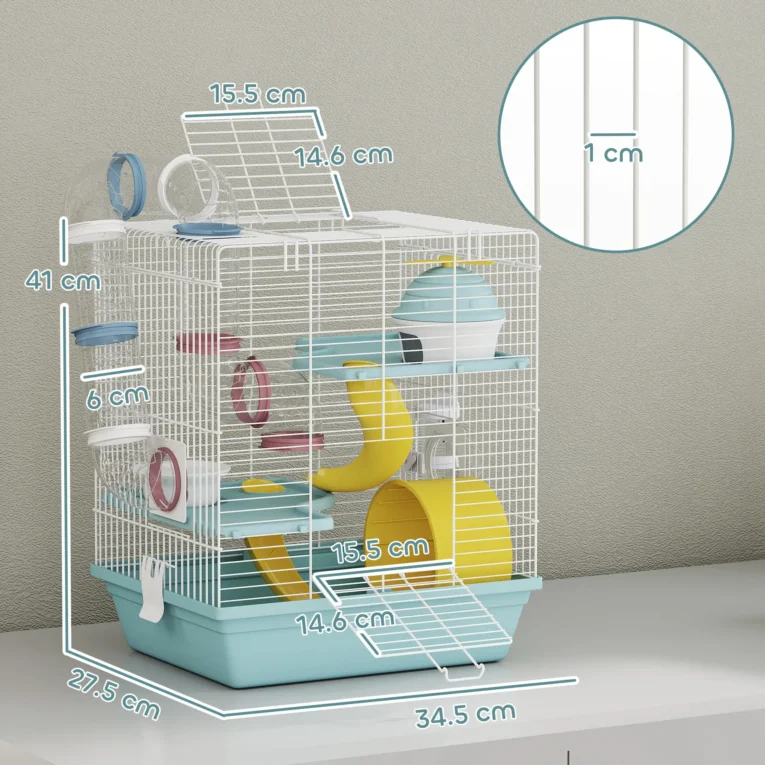 3-Level Hamster Cage with Wheel and Tunnel – Blue