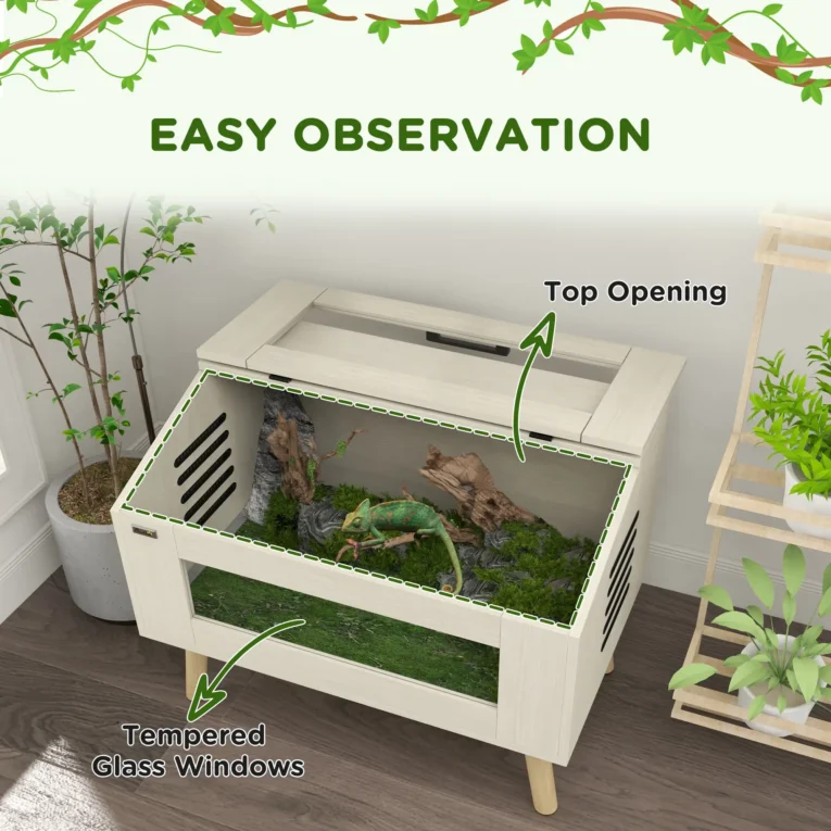 Raised Wooden Vivarium with Glass Viewing Panels – Oak Tone, 111L Raised Wooden Vivarium with Glass Viewing Panels – Oak Tone, 111L