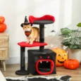 Compact Gothic Cat Tower with Coffin Platform – Black and Red, 83cm