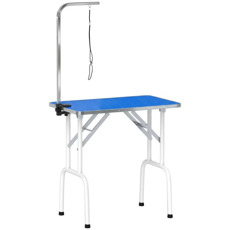 Folding Dog Grooming Table with Adjustable Arm – Blue, 81cm