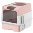 Enclosed Cat Litter Box with Drawer and Scoop – Pink, 48cm