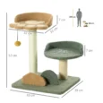 Compact Two-Bed Cat Tree – Green, Brown and Beige