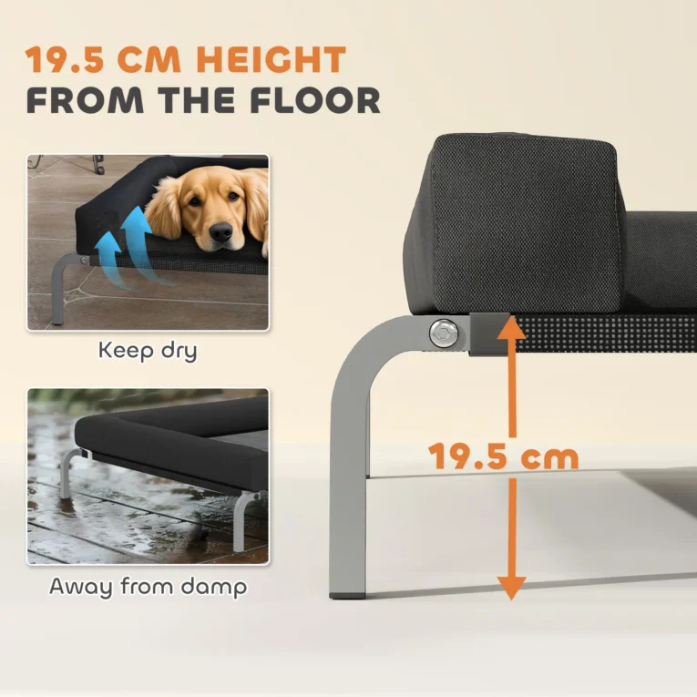 Raised Mesh Dog Bed with Removable Bolster – Black, 130cm