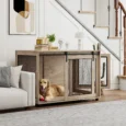 Two-Door Dog Crate Side Table – Walnut Brown, 118cm